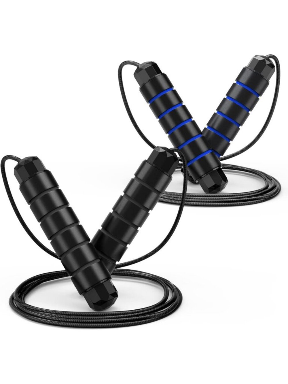 2 Pack Jump Black/Blue Rope Adjustable Tangle Free Cable Foam Handles Workout